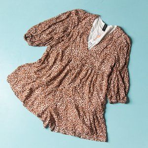 NEW MINKPINK Leopard Print 3/4 Sleeve V-Neck Swim Romper Cover Up Size Medium